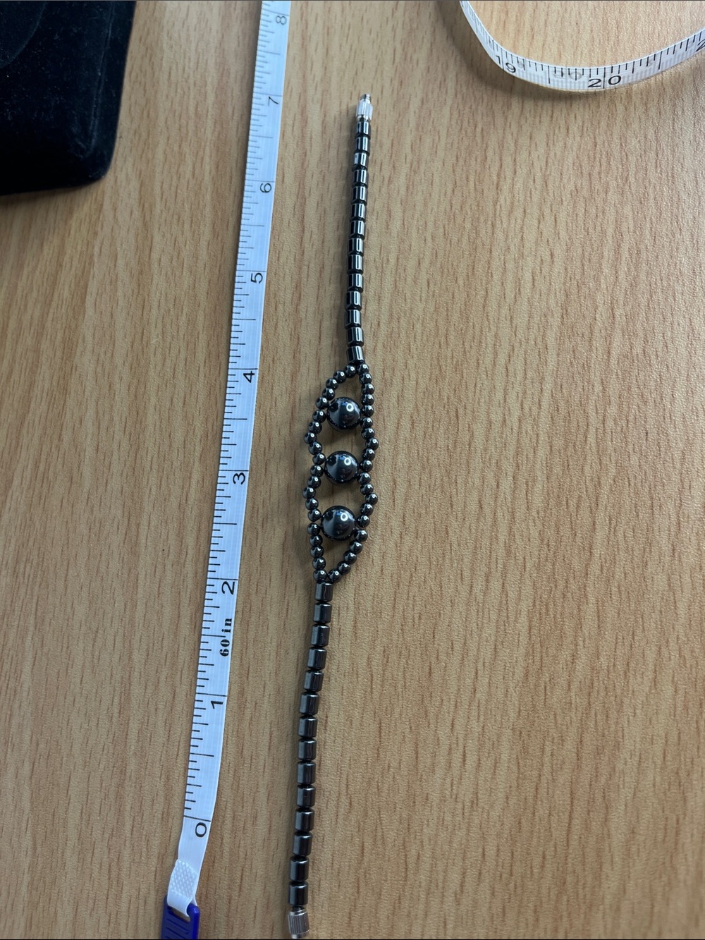 Hematite-Tone Beaded Women's Bracelet with Triple Orb Accent